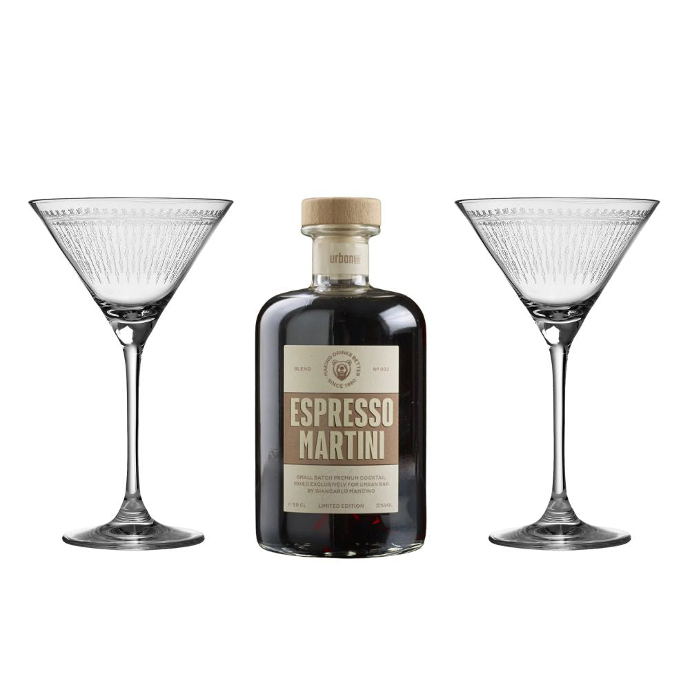 Espresso Martini y vaso en paquete