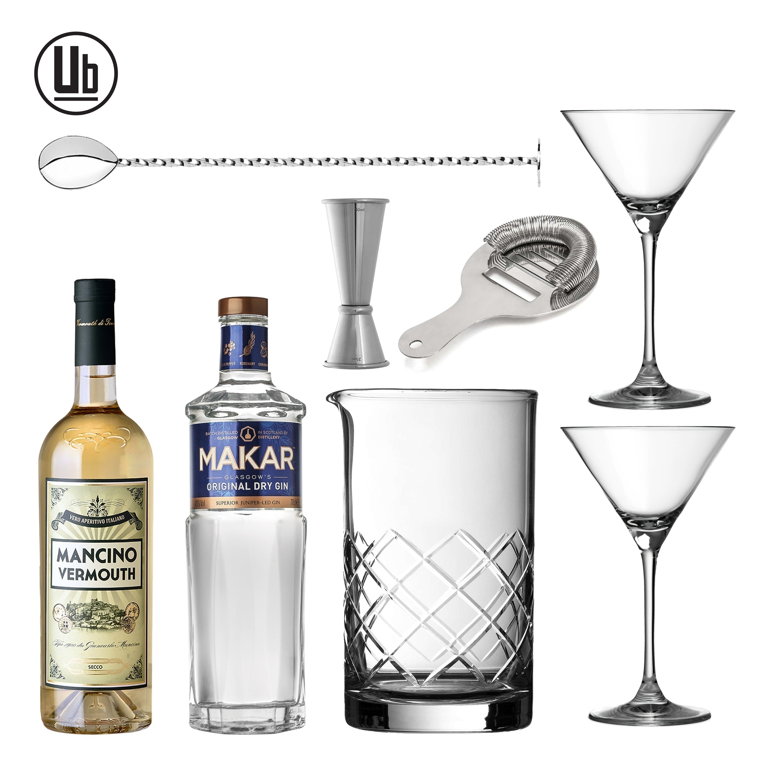 Kit classique pour préparer un cocktail Martini au gin