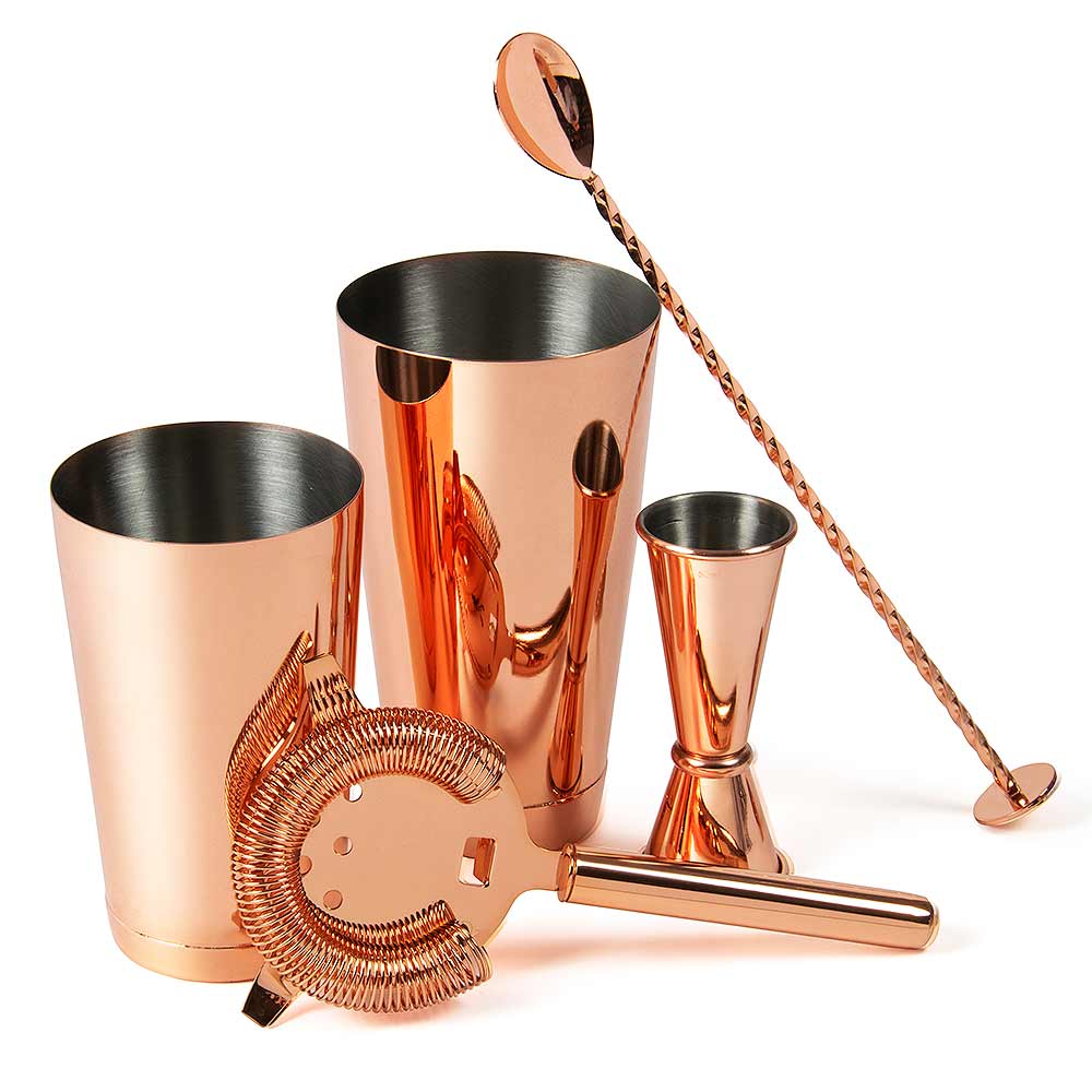 Ensemble cocktail plaqué cuivre 5 pièces