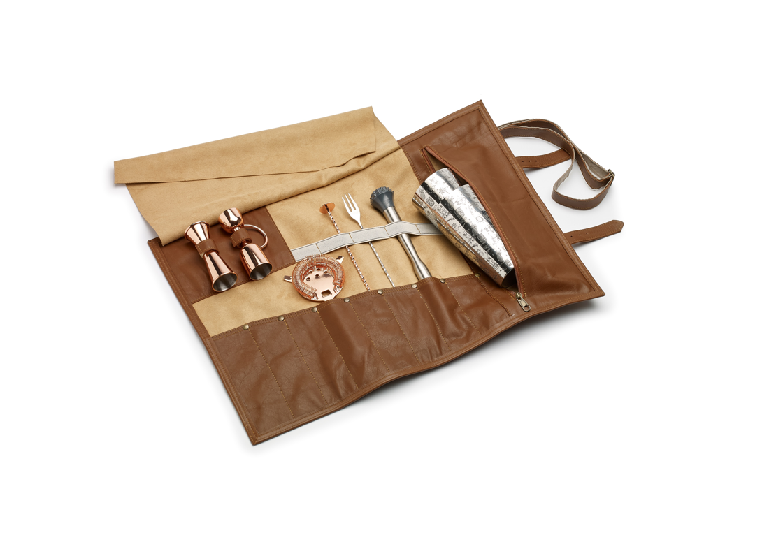 Sacoche à outils en cuir roulable marron