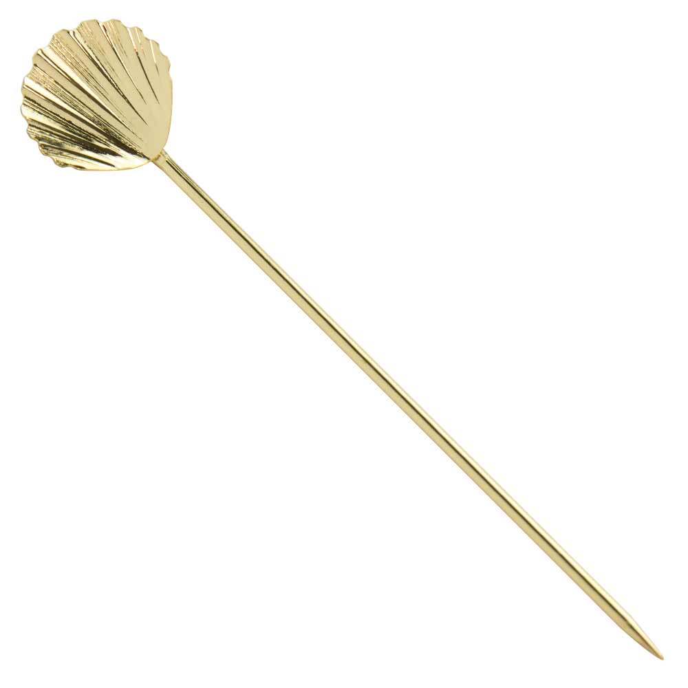 Palillo para cóctel con forma de vieira dorada, 11 cm (paquete de 6)