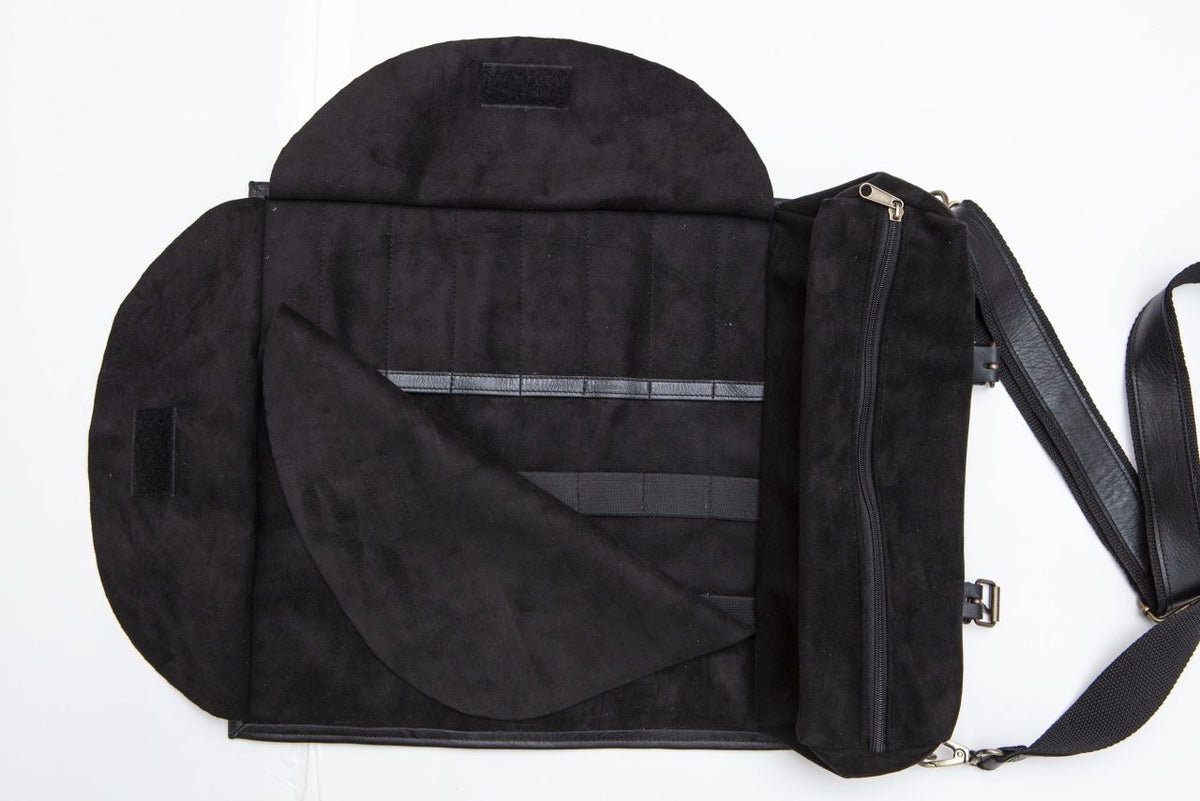 Bolsa de herramientas enrollable de cuero negra