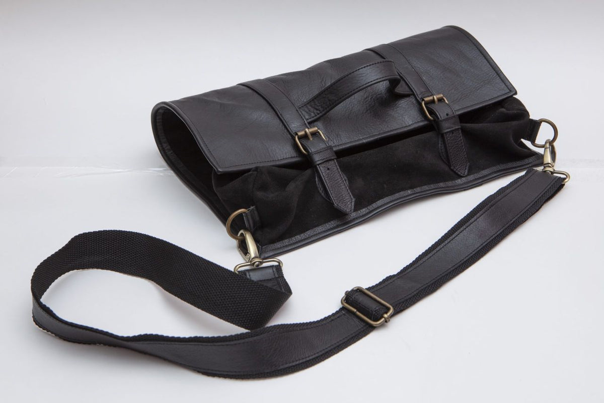 Bolsa de herramientas enrollable de cuero negra